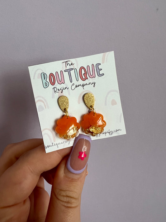 Orange mini flower dangle earrings